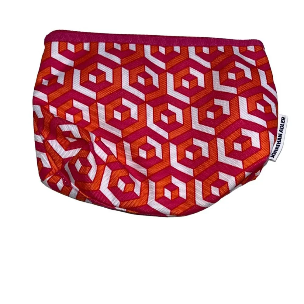 jonathan adler pink orange graphic print makeup zip pouch bag summer graphics
